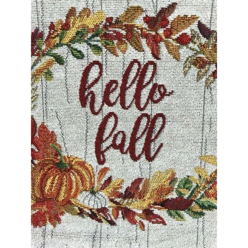 Thanksgiving Table Runner Hello Fall Wreath Tapestry Harvest Fall Colors 13x72